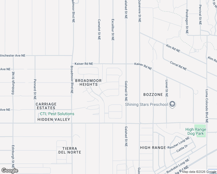 map of restaurants, bars, coffee shops, grocery stores, and more near Excalibur Street Northeast in Rio Rancho