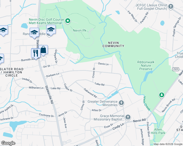 map of restaurants, bars, coffee shops, grocery stores, and more near in Charlotte
