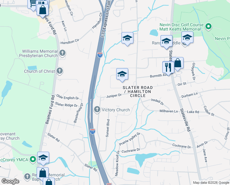 map of restaurants, bars, coffee shops, grocery stores, and more near in Charlotte