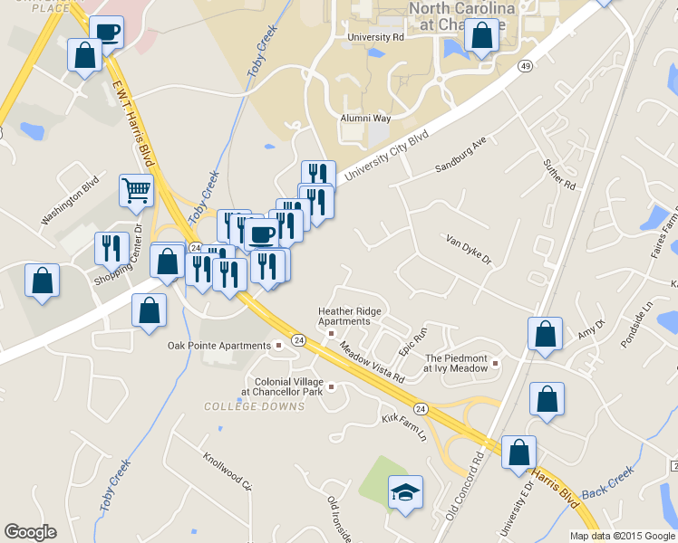map of restaurants, bars, coffee shops, grocery stores, and more near in Charlotte