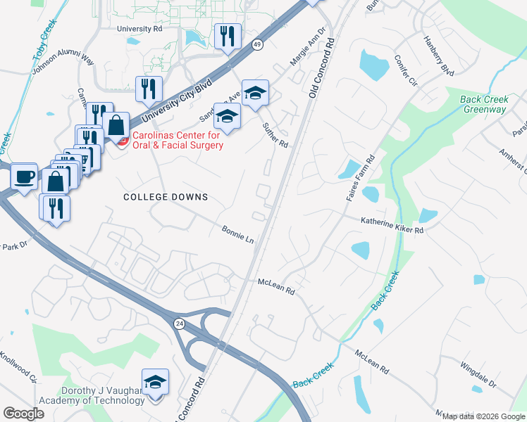 map of restaurants, bars, coffee shops, grocery stores, and more near in Charlotte