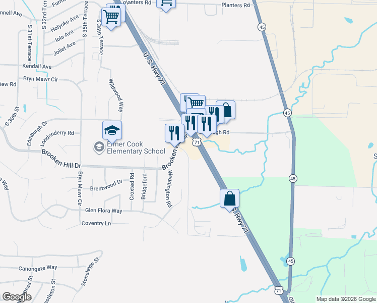 map of restaurants, bars, coffee shops, grocery stores, and more near 9300 U.S. 71 in Fort Smith