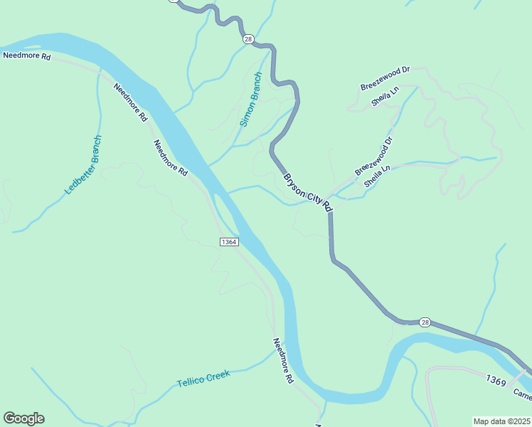 map of restaurants, bars, coffee shops, grocery stores, and more near 154 Dean Falls Trail in Bryson City