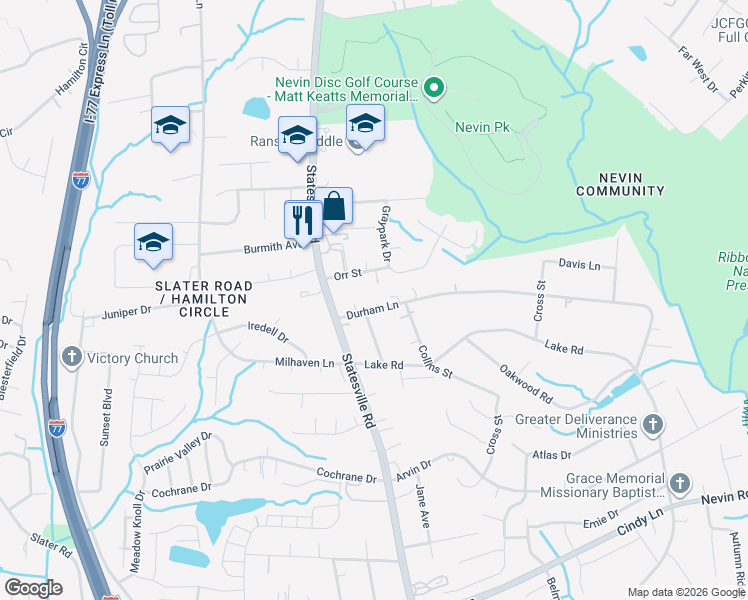 map of restaurants, bars, coffee shops, grocery stores, and more near in Charlotte