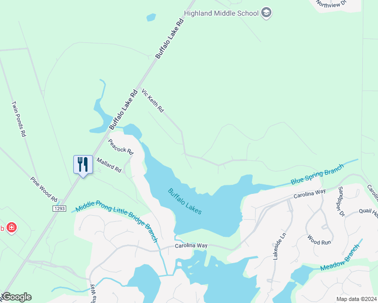 map of restaurants, bars, coffee shops, grocery stores, and more near 325 Vic Keith Road in Sanford