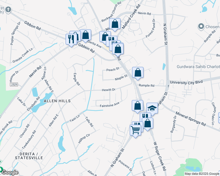 map of restaurants, bars, coffee shops, grocery stores, and more near in Charlotte