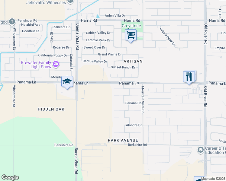 map of restaurants, bars, coffee shops, grocery stores, and more near 10825 Coronado Pointe Drive in Bakersfield