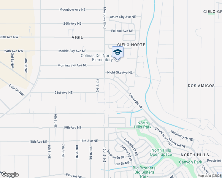 map of restaurants, bars, coffee shops, grocery stores, and more near 2172 High Desert Circle Northeast in Rio Rancho