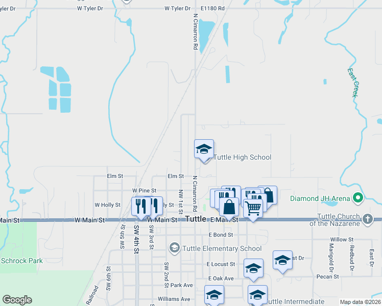 map of restaurants, bars, coffee shops, grocery stores, and more near 300 North Cimarron Road in Tuttle