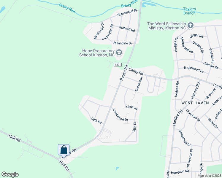 map of restaurants, bars, coffee shops, grocery stores, and more near 3402 Coleman Drive in Kinston