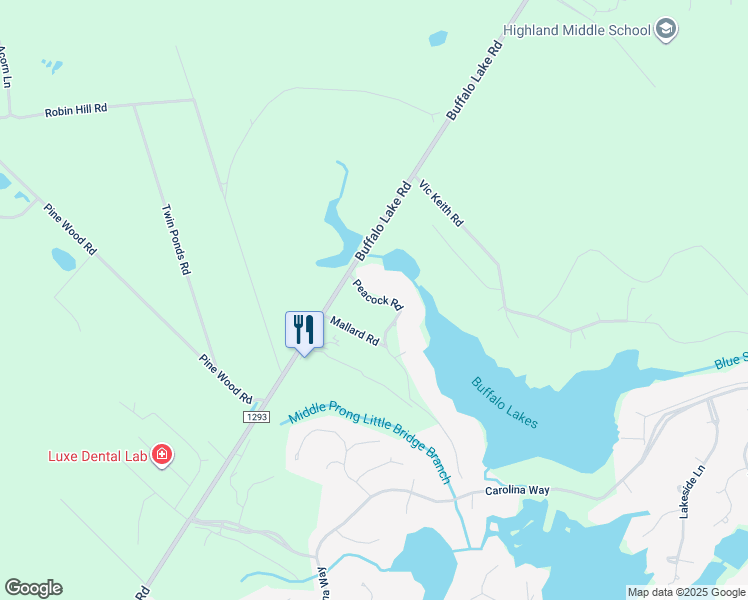 map of restaurants, bars, coffee shops, grocery stores, and more near Peacock Road in Spout Springs