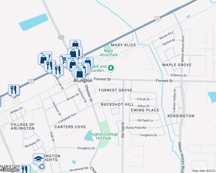 map of restaurants, bars, coffee shops, grocery stores, and more near 12130 North Shady Tree Lane in Arlington