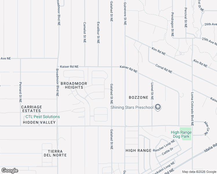 map of restaurants, bars, coffee shops, grocery stores, and more near Galahad Street Northeast in Rio Rancho