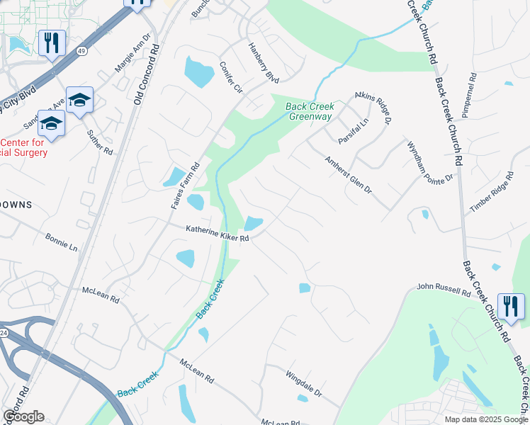 map of restaurants, bars, coffee shops, grocery stores, and more near 2301 Katherine Kiker Road in Charlotte