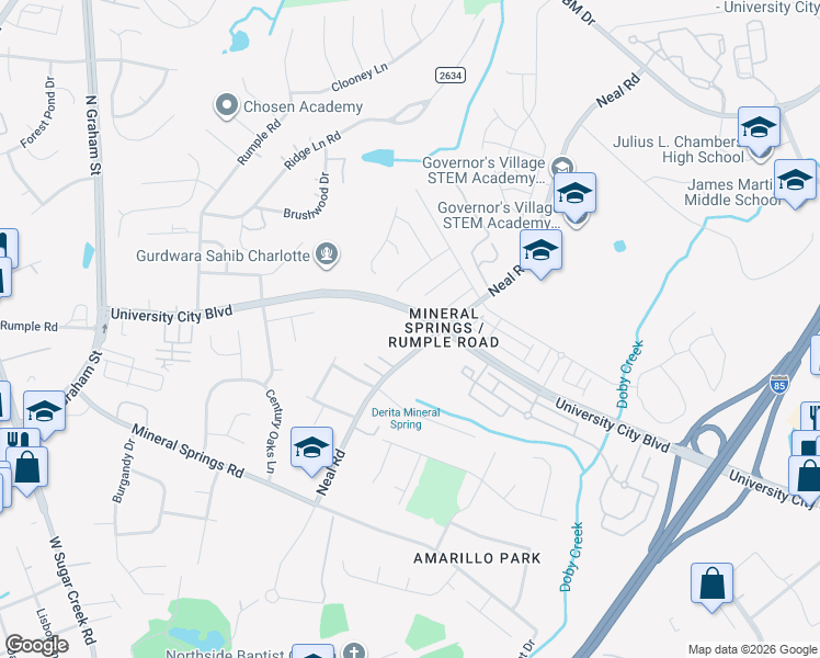 map of restaurants, bars, coffee shops, grocery stores, and more near 7315 Neal Road in Charlotte