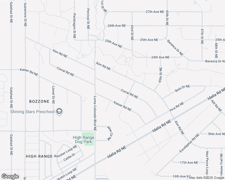 map of restaurants, bars, coffee shops, grocery stores, and more near Kaiser Road Northeast in Rio Rancho