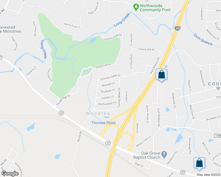 map of restaurants, bars, coffee shops, grocery stores, and more near 434 Knothole Lane in Charlotte
