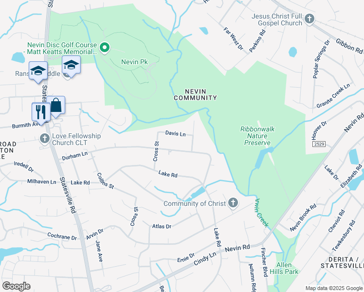 map of restaurants, bars, coffee shops, grocery stores, and more near 3932 Durham Lane in Charlotte