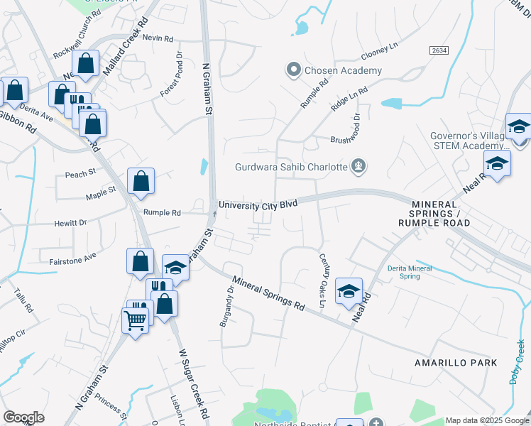 map of restaurants, bars, coffee shops, grocery stores, and more near 2342 Brendon Patrick Court in Charlotte