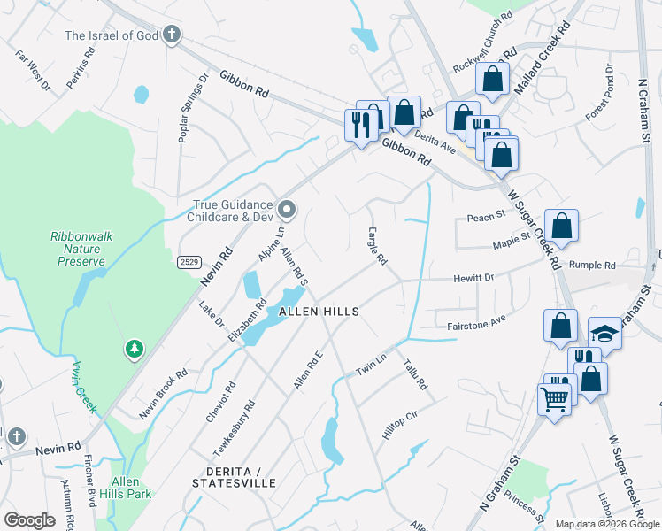 map of restaurants, bars, coffee shops, grocery stores, and more near in Charlotte