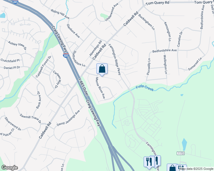 map of restaurants, bars, coffee shops, grocery stores, and more near 13608 Brandon Trail Drive in Charlotte