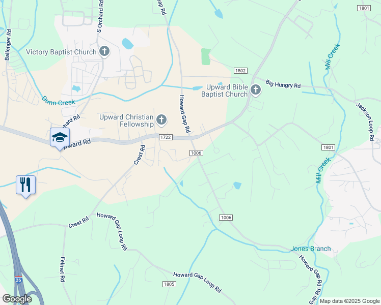 map of restaurants, bars, coffee shops, grocery stores, and more near 531 Cat Ridge Lane in Flat Rock