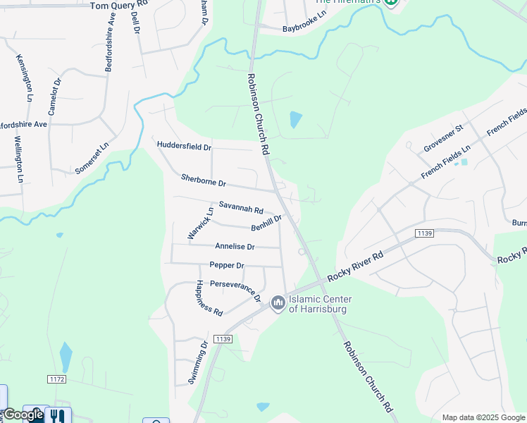 map of restaurants, bars, coffee shops, grocery stores, and more near Savannah Road in Charlotte