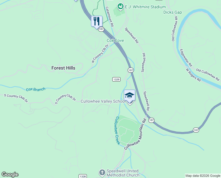 map of restaurants, bars, coffee shops, grocery stores, and more near 354 Lyle Wilson Road in Cullowhee