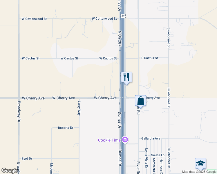 map of restaurants, bars, coffee shops, grocery stores, and more near 106 West Cherry Avenue in Amarillo