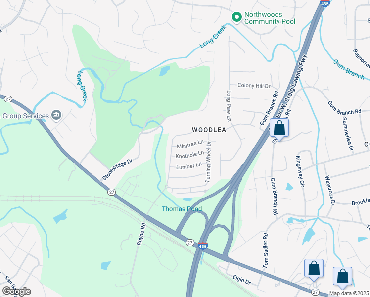 map of restaurants, bars, coffee shops, grocery stores, and more near 313 Minitree Lane in Charlotte