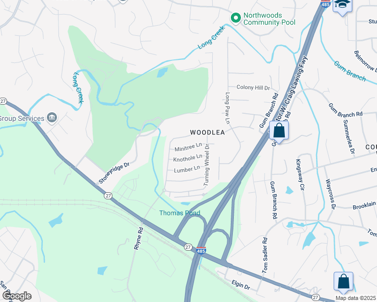 map of restaurants, bars, coffee shops, grocery stores, and more near 301 Minitree Lane in Charlotte