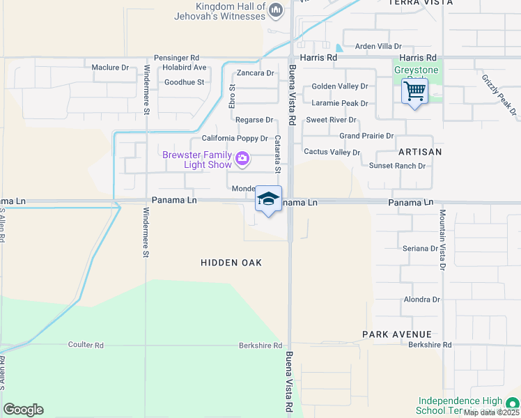 map of restaurants, bars, coffee shops, grocery stores, and more near 6547 Buena Vista Road in Bakersfield