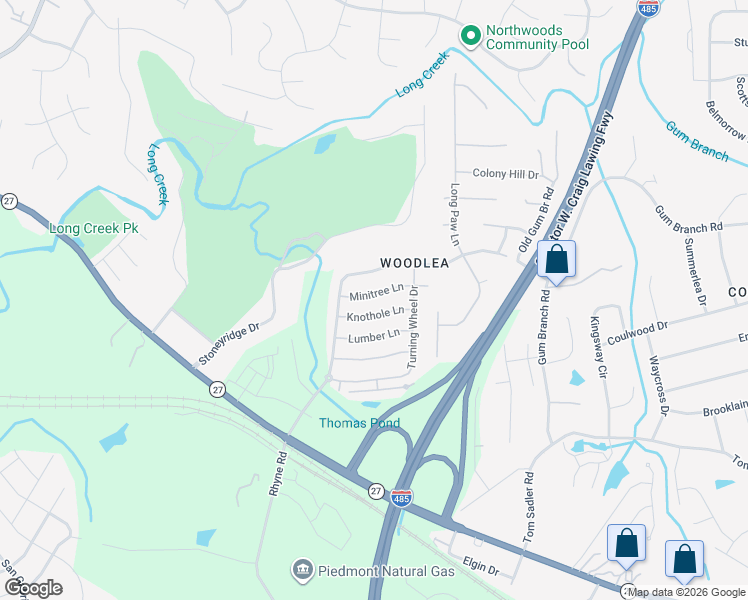map of restaurants, bars, coffee shops, grocery stores, and more near 305 Minitree Lane in Charlotte