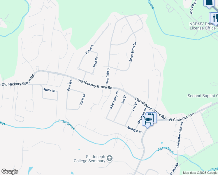 map of restaurants, bars, coffee shops, grocery stores, and more near Old Hickory Grove Road in Mount Holly