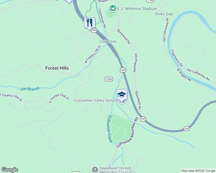 map of restaurants, bars, coffee shops, grocery stores, and more near Lyle Wilson Drive in Cullowhee