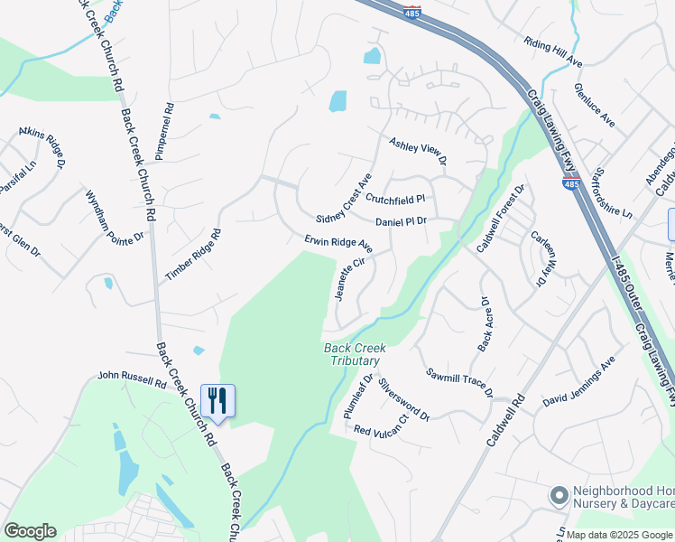 map of restaurants, bars, coffee shops, grocery stores, and more near 11527 Erwin Ridge Avenue in Charlotte
