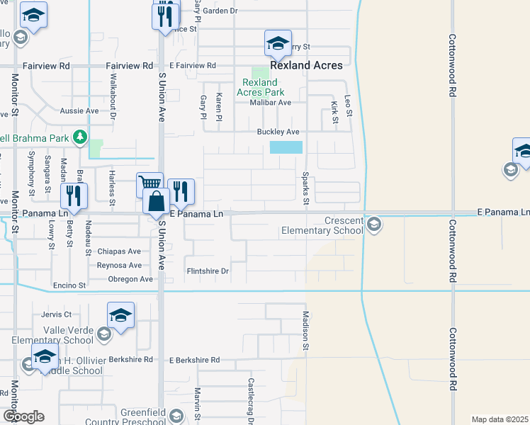 map of restaurants, bars, coffee shops, grocery stores, and more near 698 East Panama Lane in Bakersfield
