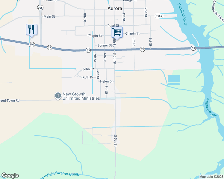 map of restaurants, bars, coffee shops, grocery stores, and more near 557-591 6th St in Aurora