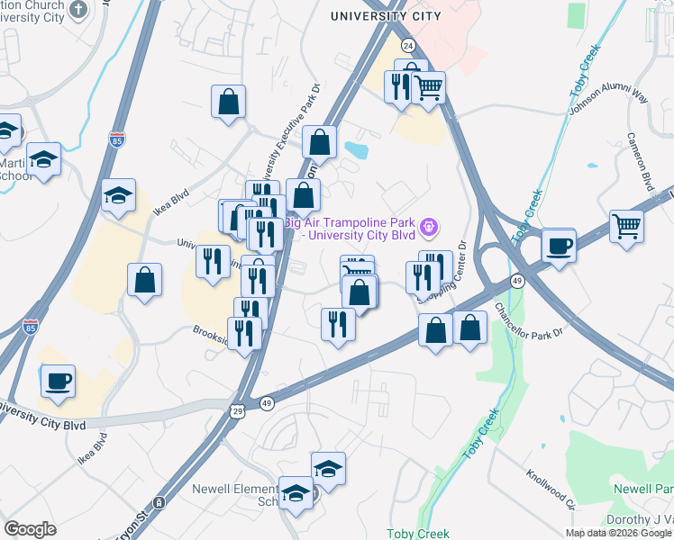 map of restaurants, bars, coffee shops, grocery stores, and more near 302 Hampton Church Road in Charlotte