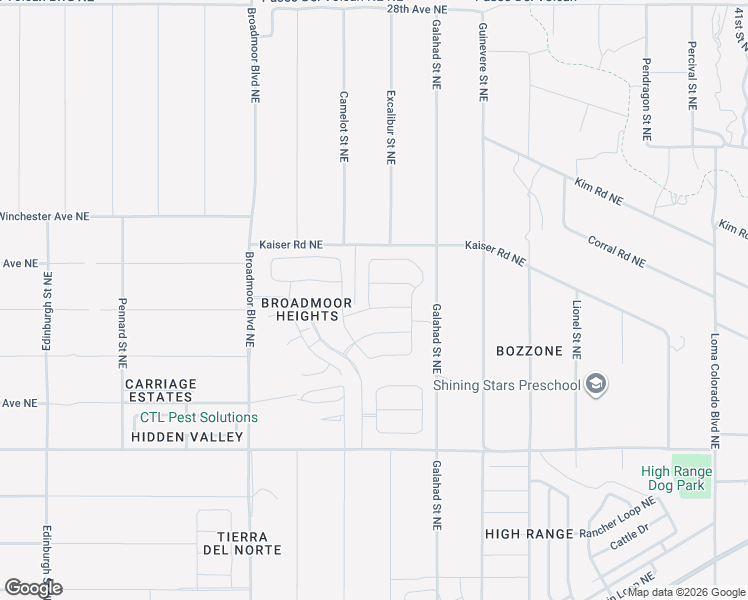 map of restaurants, bars, coffee shops, grocery stores, and more near Excalibur Street Northeast in Rio Rancho