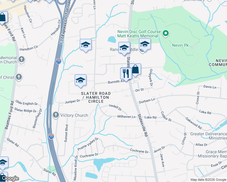 map of restaurants, bars, coffee shops, grocery stores, and more near 6209 Suntrace Way in Charlotte