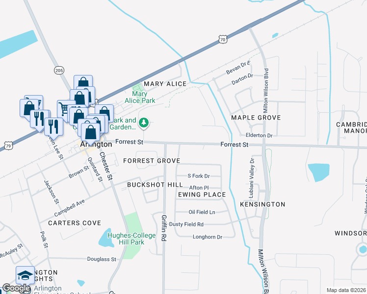 map of restaurants, bars, coffee shops, grocery stores, and more near 12274 Forrest Street in Arlington