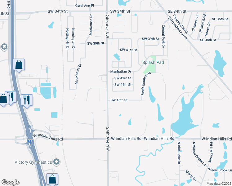 map of restaurants, bars, coffee shops, grocery stores, and more near 709 Apple Tree Lane in Moore