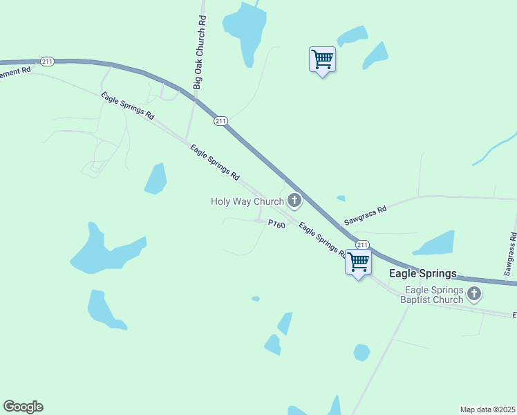 map of restaurants, bars, coffee shops, grocery stores, and more near 126 Mary B Lane in Eagle Springs