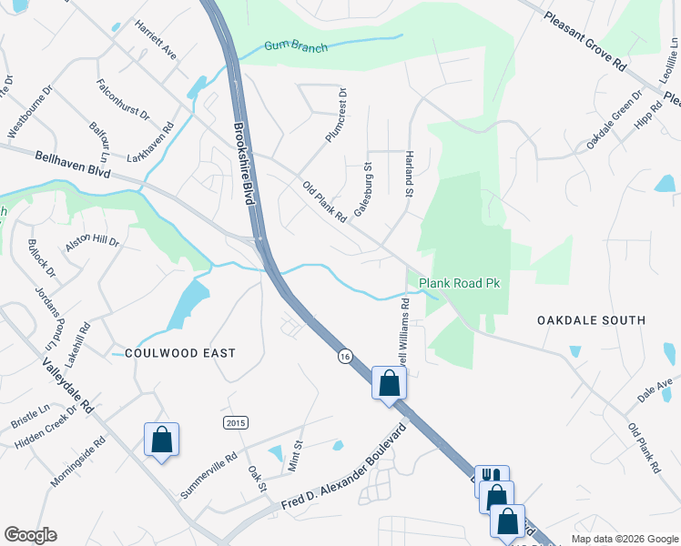 map of restaurants, bars, coffee shops, grocery stores, and more near 6625 Old Plank Road in Charlotte