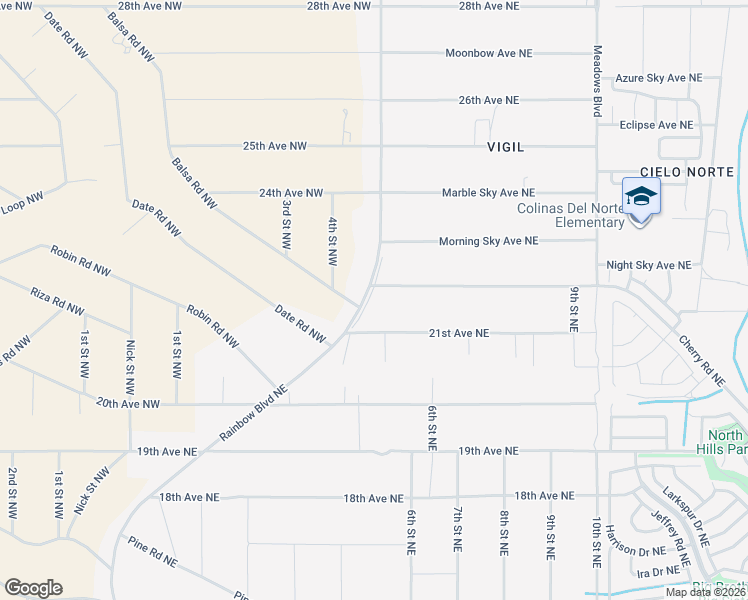 map of restaurants, bars, coffee shops, grocery stores, and more near 2301 Rainbow Boulevard Northwest in Rio Rancho