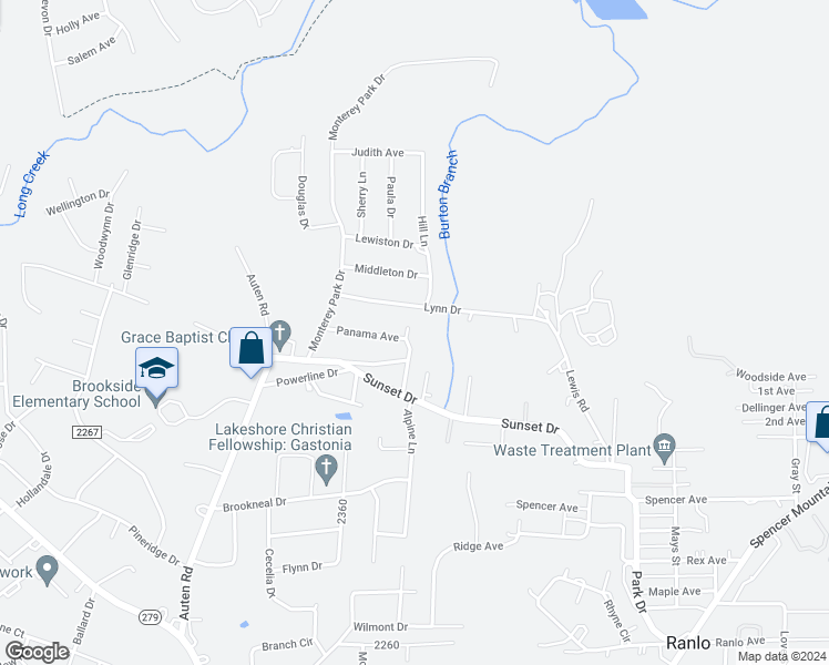 map of restaurants, bars, coffee shops, grocery stores, and more near 2308 Panama Avenue in Gastonia