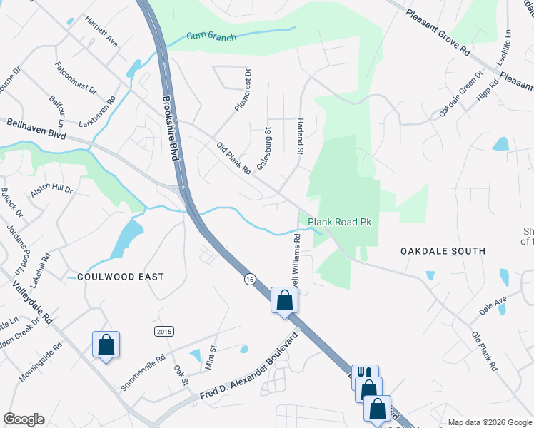 map of restaurants, bars, coffee shops, grocery stores, and more near 7139 Old Plank Road in Charlotte
