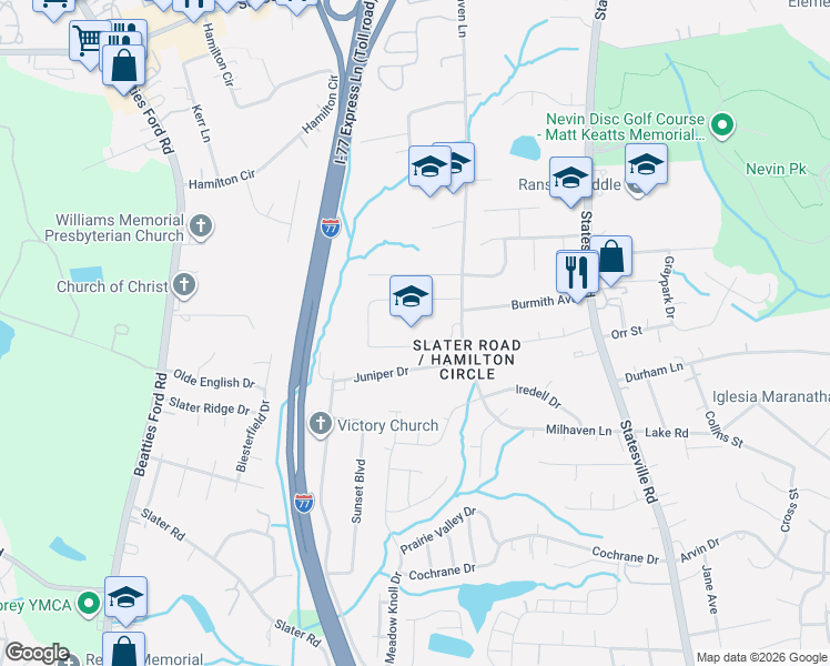map of restaurants, bars, coffee shops, grocery stores, and more near in Charlotte