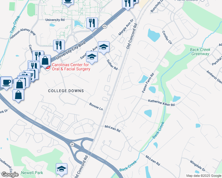map of restaurants, bars, coffee shops, grocery stores, and more near 9445 Lexington Circle in Charlotte